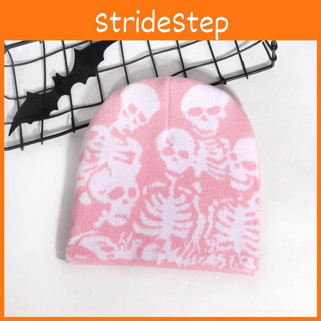 Skull Pattern Knitted Cap With Acrylic Fabric For Fall Winter Streetwear And Hiphop Style