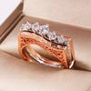 High Quality Double Color Square Couple Engagement Ring Set Round White Crystal Zircon Stone Wedding Bands For Women Men