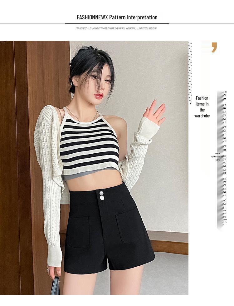 Plus Size High Waist Black Elastic Letter Wide-Leg Shorts - Korean Style Women's Summer Slimming Hot Pants.