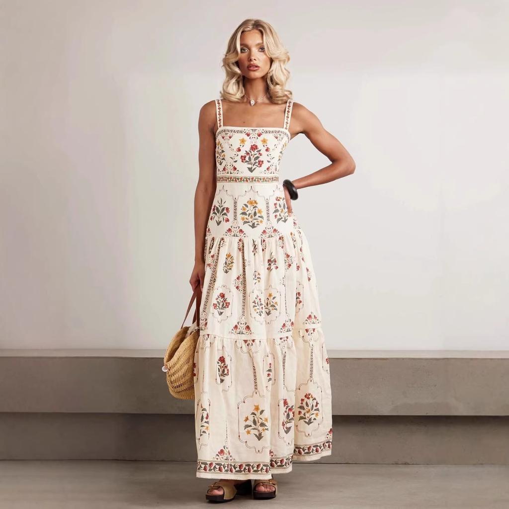 Europe and the United States cross-border 2026 new bohemian style high waist big swing skirt summer seaside vacation loose and thin dress