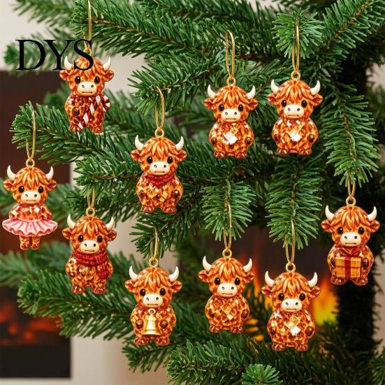 Acrylic Christmas Tree Decorations Highland Cow Advent Calendar, 24 Pcs Hanging Ornaments for Holiday Countdown Gift Box Decoration, Festive