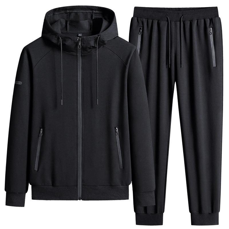Herren Frühling/Herbst Locker sitzendes Freizeit-Sportset: Langärmliges Kapuzen-Sportshirt + Sporthose Übergröße Zweiteiliges Set