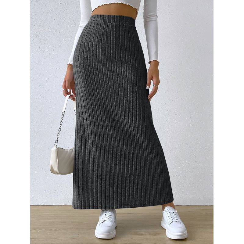 

Solid Color Elastic Waist Slit Skirt Women Pure Color Elastic Waist Slit Skirt Black M
