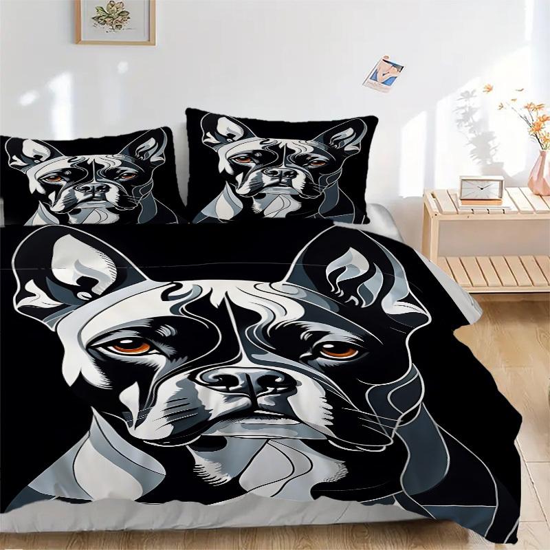 

3pcs Boston Terrier Duvet Cover Set, Cover For Bedroom Guest Room (1 Duvet Cover + 2 Pillowcase, Without Quilt), yy250922184 135x200cm