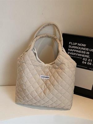Casaco de Algodão Acolchoado Feminino 2025 Losango Grande Capacidade Bolsa de Ombro - Estilo Casual Outono/Inverno Axilar