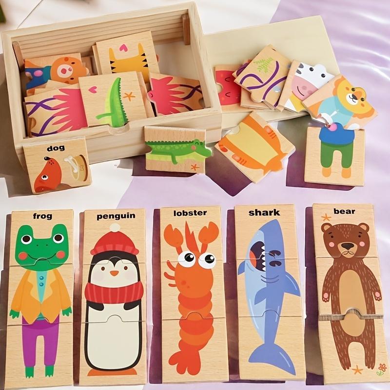 Puzzles Wooden For Toddlers Vibrant Multi-Colored Animals Zoo Matching Game Wood Peg Puzzles For Baby Kids Educational Learning Toys Gift