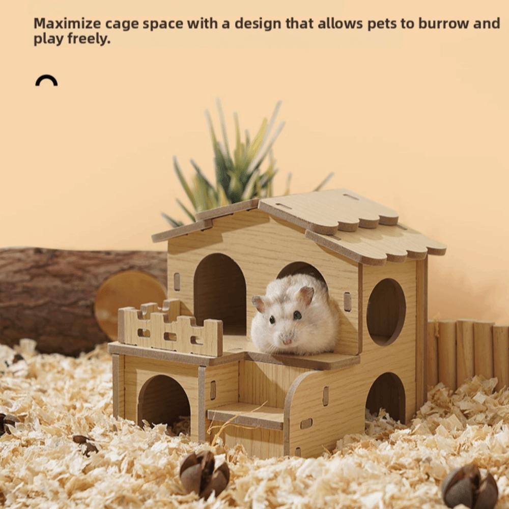 Durable Hamster House Natural Wooden Small Pets Hideaway New Hamster Hide Villa for Chinchilla