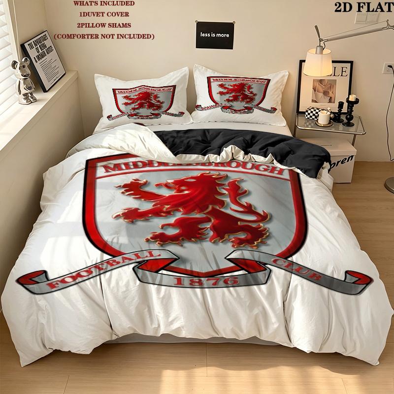 Middlesbrough Fc Pattern Bedding uilt Set uilt Cover Pillowcase Home Decoration Birthday Gift (1 * duvet cover + 2 * pillowcase without core)