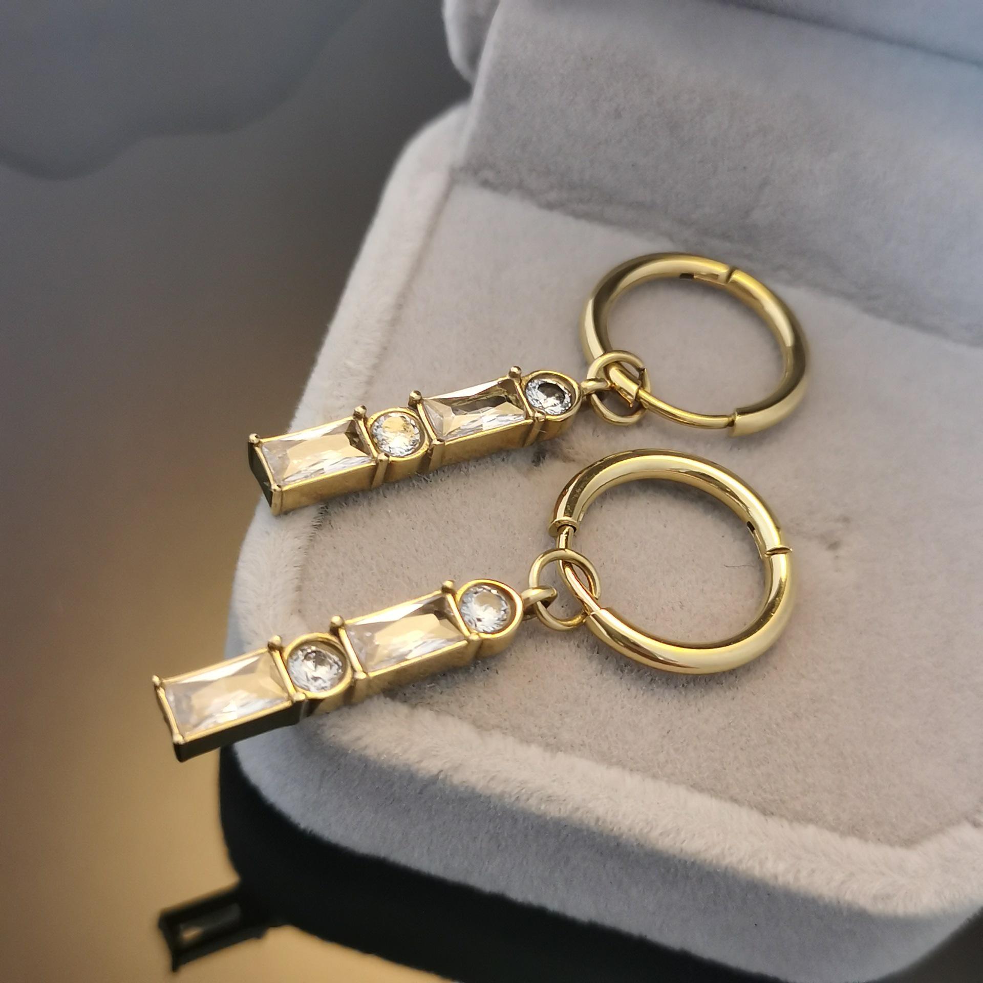 European Simple 18K Gold-Plated Stainless Steel Pendant Earrings
