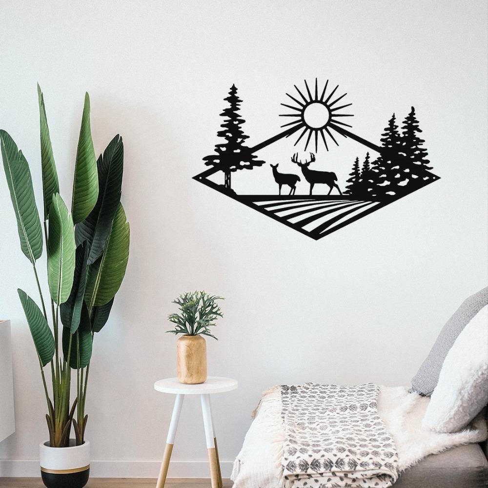 Metallschild „Morning Rise Deer Hunting“ für die Wand, perfekt als Dekoration für Zuhause oder die Hütte, rustikales und stilvolles Metallschild mit einem Jagdmotiv