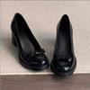 Scarpe Basse Singole con Fiocco Vintage da Donna Slip-On Tacco Alto Tacco a Blocco Versatili da Pendolare Scarpe Mary Jane