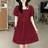ZANZEA Women Casual Square Collar Summer Short Sleeve Grid Print Dress