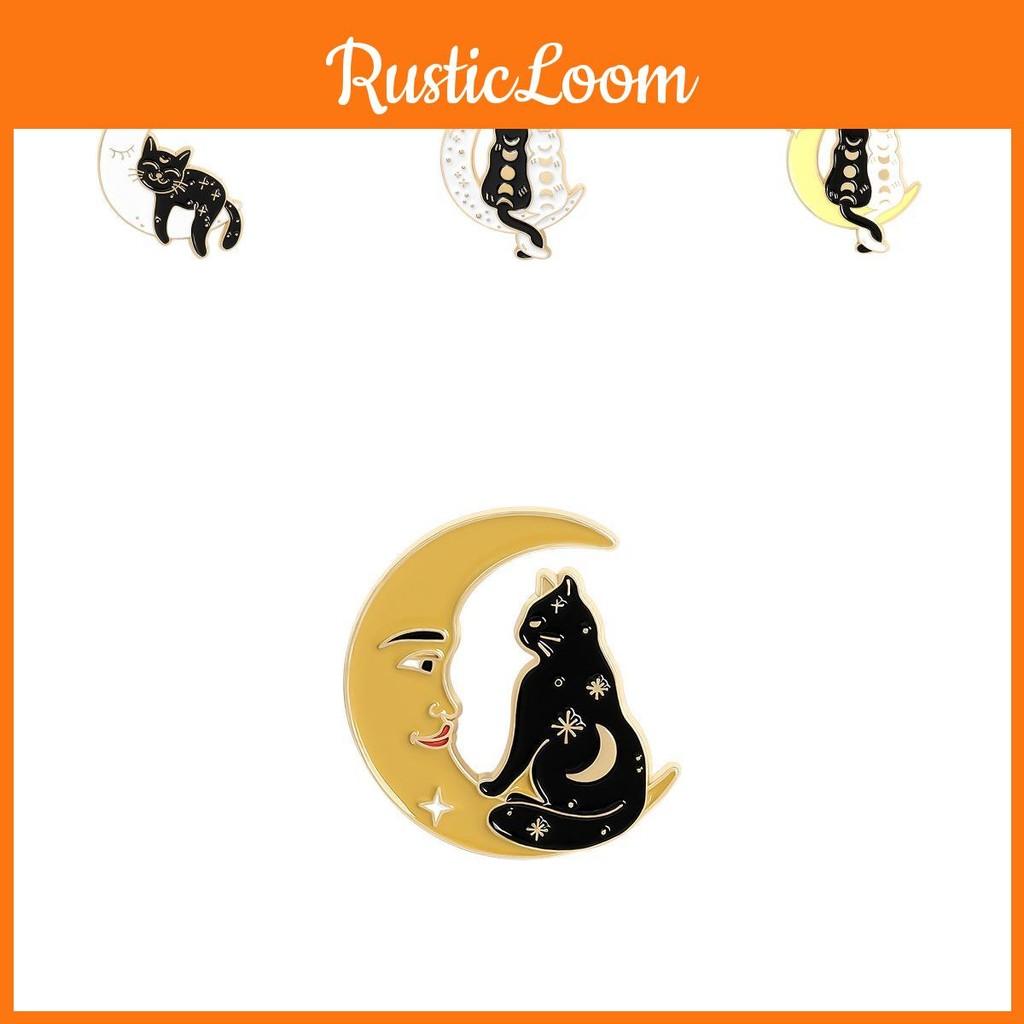 Captivating Moon Cat Design Pin Unique Alloy Brooch With Enamel Finish For Style Creative