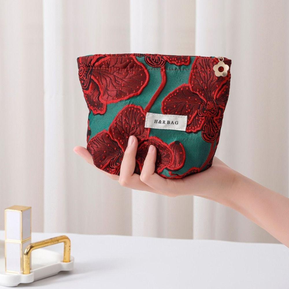 New Retro Chinese Red Makeup Bag Portable Large Capacity Sanitary Napkin Storage Bag Jewelry Handbag Storage Bag Coin Key Bag