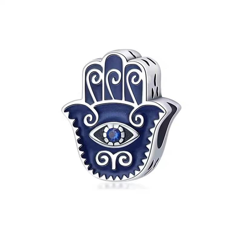 Sparkling Hamsa, All-Seeing Eye & Feather Three-Sided Charm Beads Fit Original Bracelets Accessories Diy Jewelry Gifts