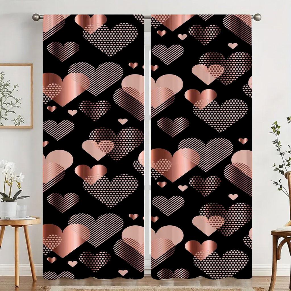 2pcs Rose gold heart-shaped curtains   light luxury and romance   bedroom and living room   decorative with drawbar pockets