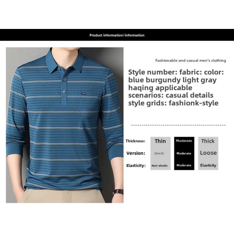 Striped Long-Sleeved Shirt Spring and Autumn Middle-Aged Men's T-shirt Loose Casual Dad Wear T-shirt Undershirt Top