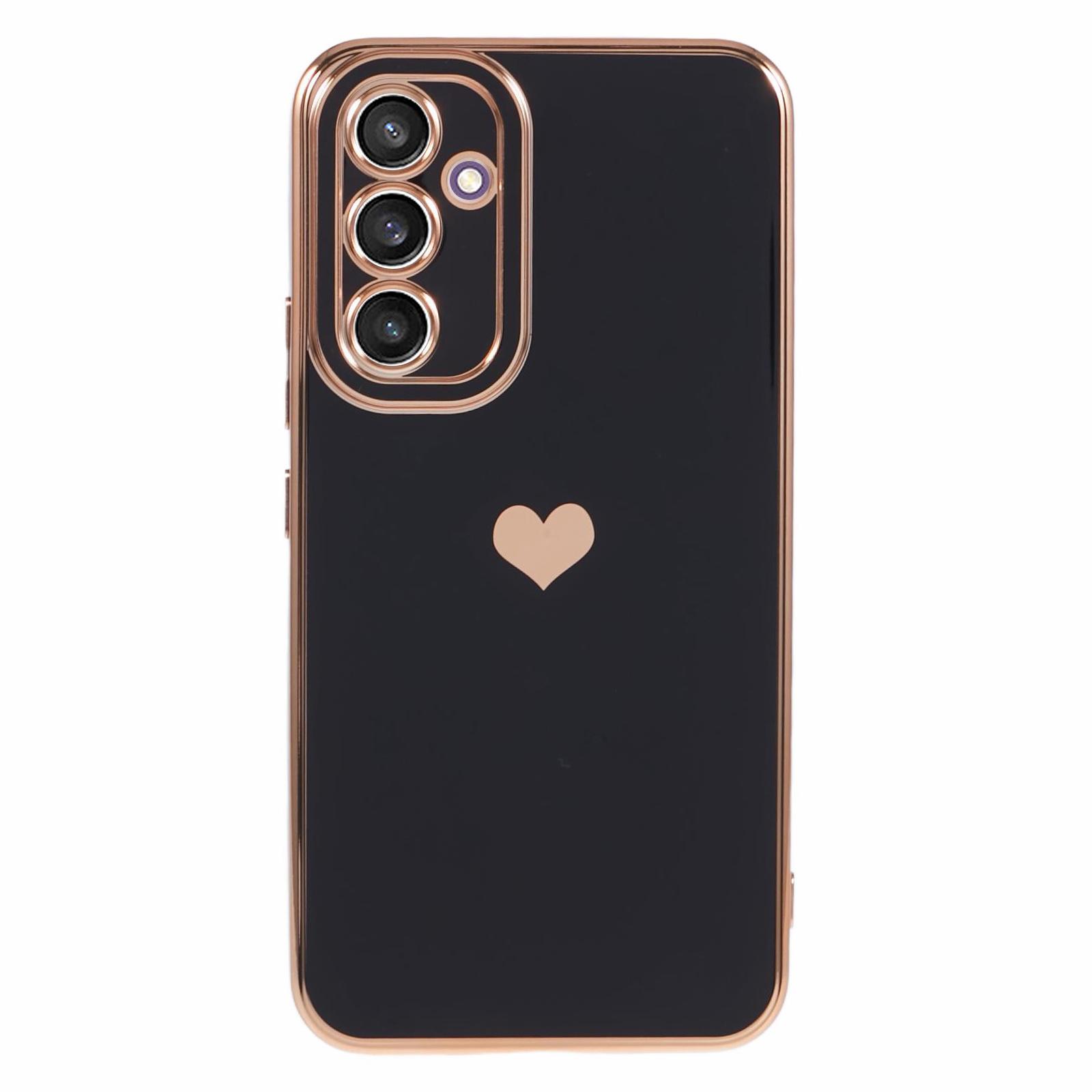 

For Samsung Galaxy S24 Shockproof Case 6D Electroplating Love Heart TPU Phone Cover Black