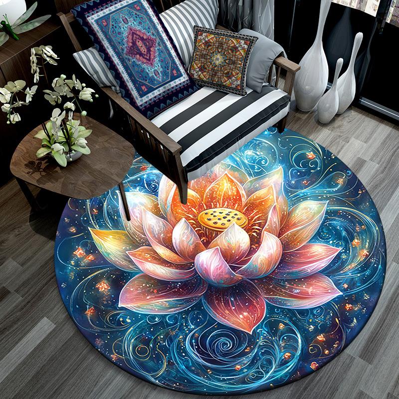 Lotus Round Area Rug,Carpet Rug for Living Room Bedroom Sofa Playroom Decor,Non-slip Floor Mat