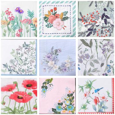 20 Unidades/paquete 33x33cm Papel Impreso de Flores y Plantas Vajilla Servilletas de Papel Desechables Decoración para Hogar Boda Fiesta