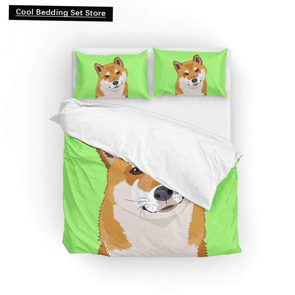 Yellow Shiba Inu King Queen Bedding Set Lovely Puppy Duvet Cover Family Pet Animal Quilt Cover 2/3pcs Polyester Comforter Cover