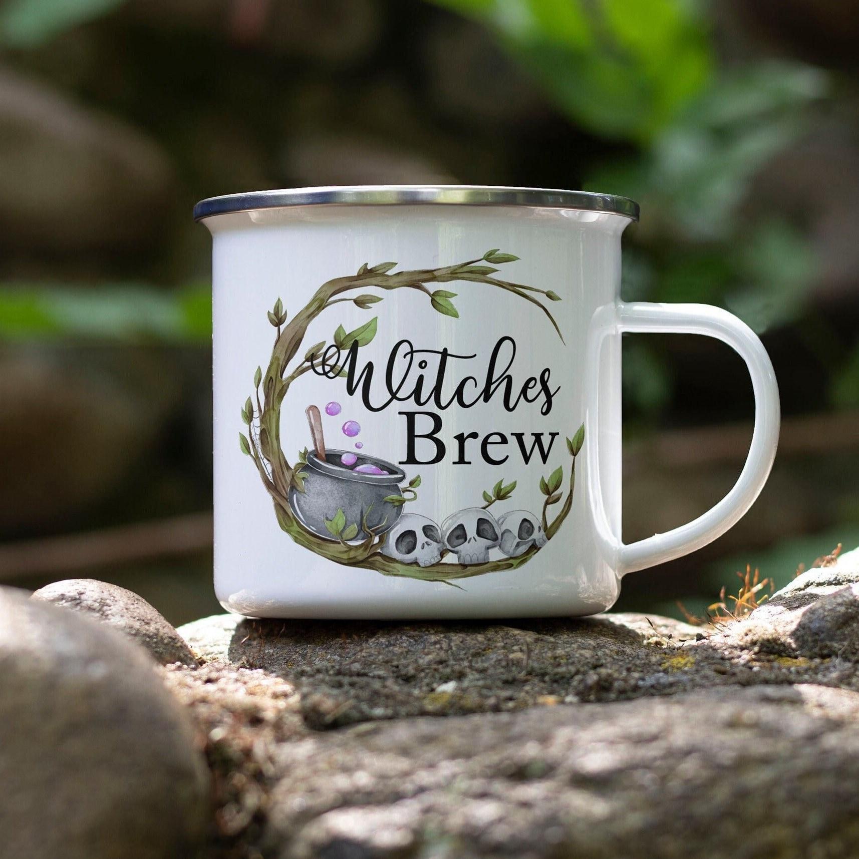 Witches Brew Enamel Mug, Camping, Outdoor Campfire Mug - Cute Witchy Gift for Women, Best Friend Stainless Steel Enamel mug 301-400ml белый