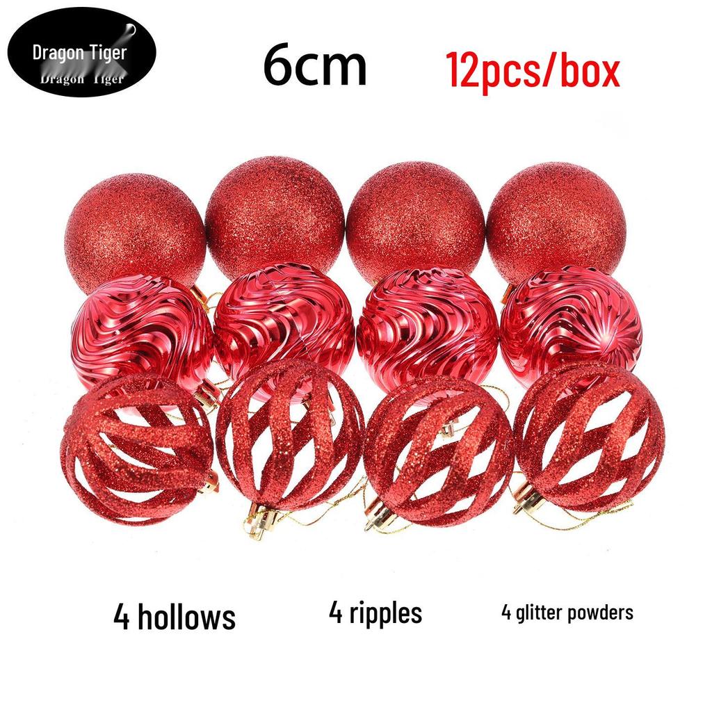 6cm 12pcs Glitter Hollow Christmas Ball Set for Tree, Window, Mall, or Ceiling Decor