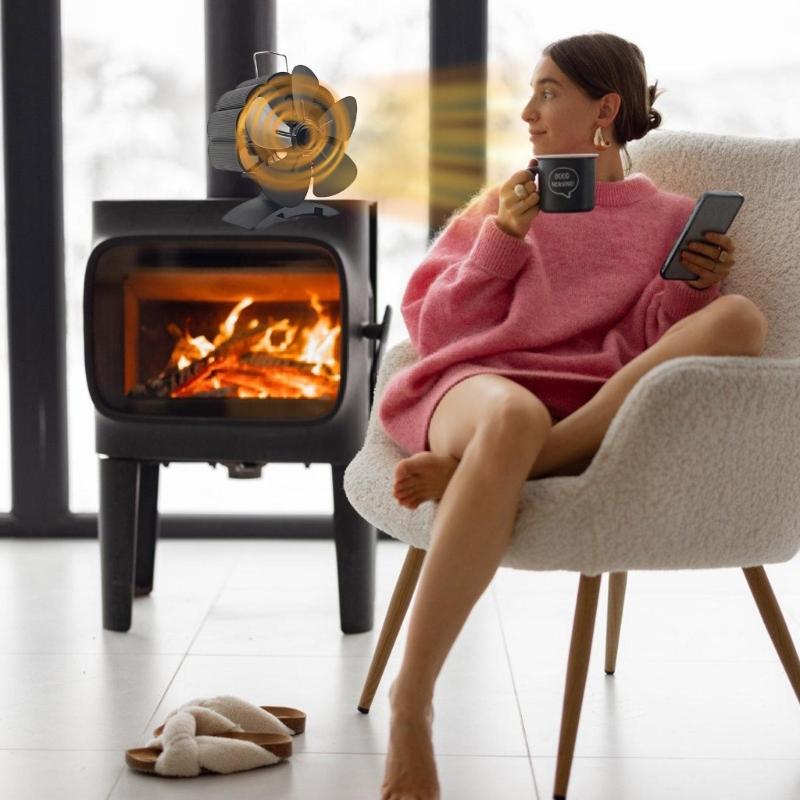 Aluminum 5 Leaves Heat Powered Fireplaces Stove Fan for Wood Burning Circulating Warm Fireplaces Fan Heat Powered Fan