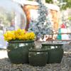 Handmade ceramic plant pot set, 3-piece (Ø 37/30/23 cm), glossy antique blue-green with speckled glaze, frost-resistant, with drainage holes
