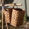 UPKOCH Wooden Basket - Rustic Woven Hanging Basket for Flowers, Chopsticks, Potatoes, Onions, Sundries Storage, Willow and Rattan, 9.82x6.68x5.31in