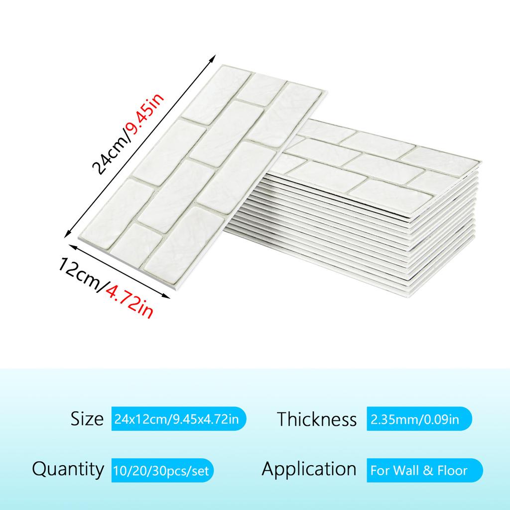 10/20/30Pcs 3D Mosaic Tile Stickers - Waterproof PVC Wall Decals - Thickened Self-Adhesive Brick Wallpaper for Kitchen & Bathroom - Multiple Designs