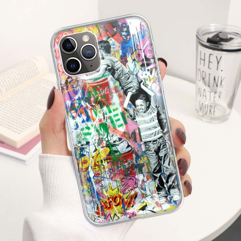 Banksy Graffiti Art Phone Case For Apple iPhone 16 15 14 13 12 11 Pro Max Mini XS XR X 7 Plus 8 + SE Soft Silicone Print Shell F