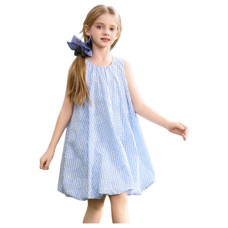 ASK JUNIOR Girls Sleeveless Plaid Color-Block Bubble Dress 170