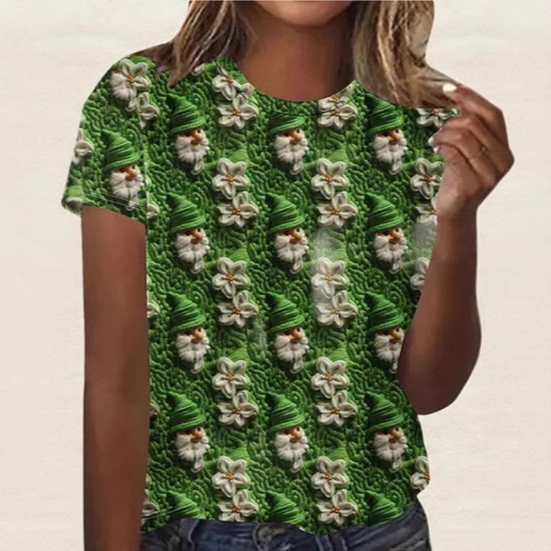 Summer Round Neck 3D St. Patrick's Day Print Top Fashionable Casual Short Sleeved Women's T-shirts