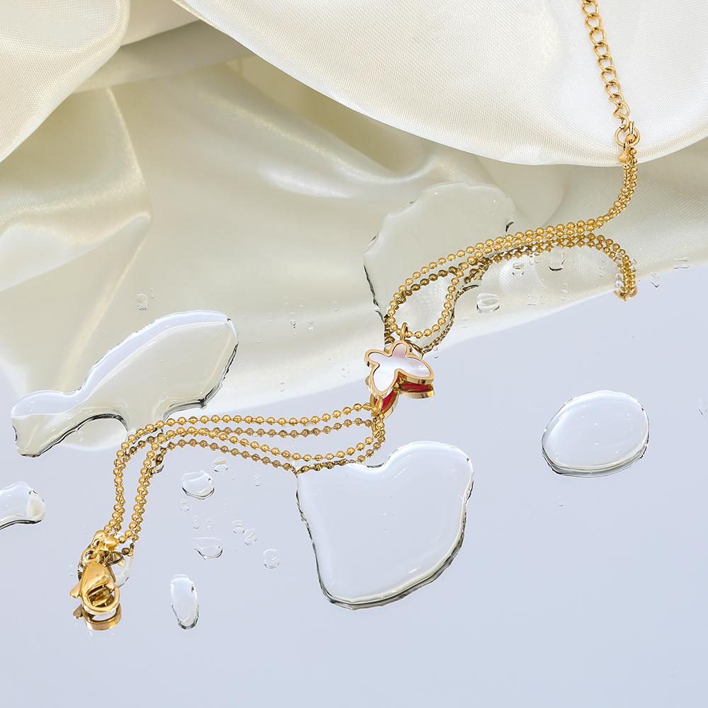 Fenny No Fade Dainty Fashion Double Layer Bead Chain Butterfly Pendant Bracelet for Women Stainless Steel Jewelry