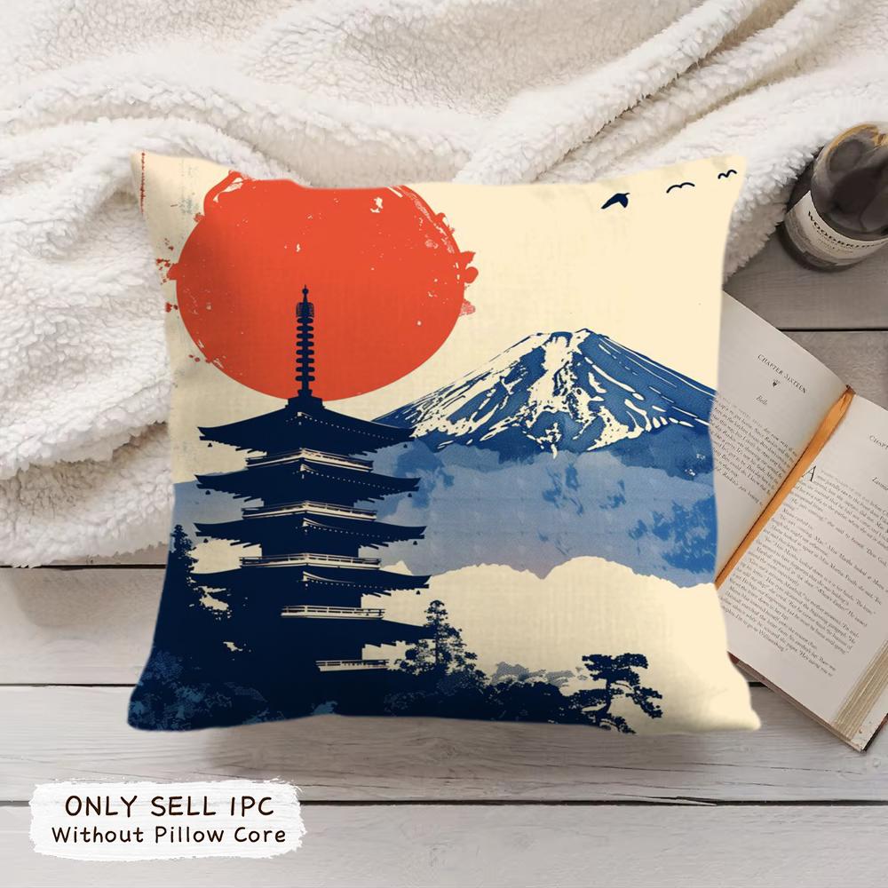 Japanese Painting Cushion Cover Soft Short Plush Pillow Cover Smooth Cozy Texture Aesthetic Cushion Case Home Decor