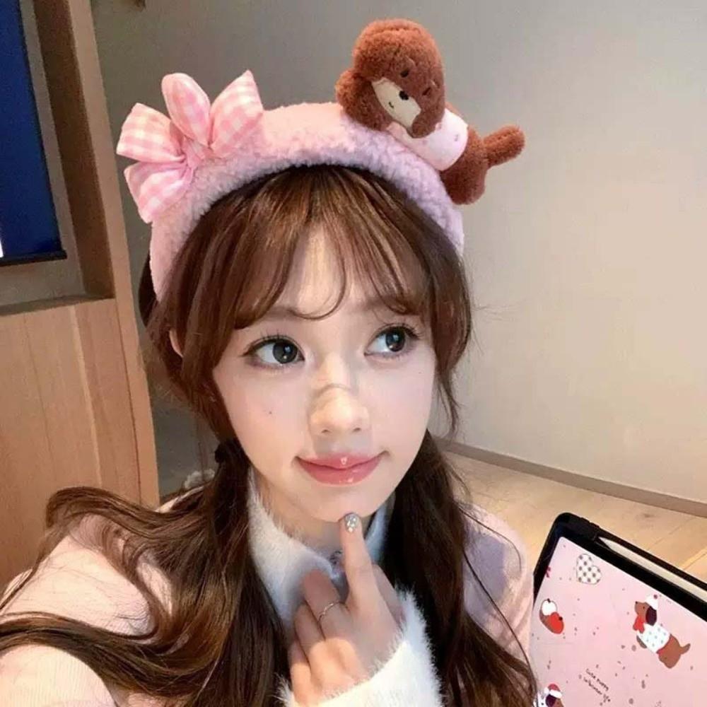 Hair Accessories Dachshund Hair Hoop Plaid Bow Cartoon Monkey Hairband Red Plush Headband Girls