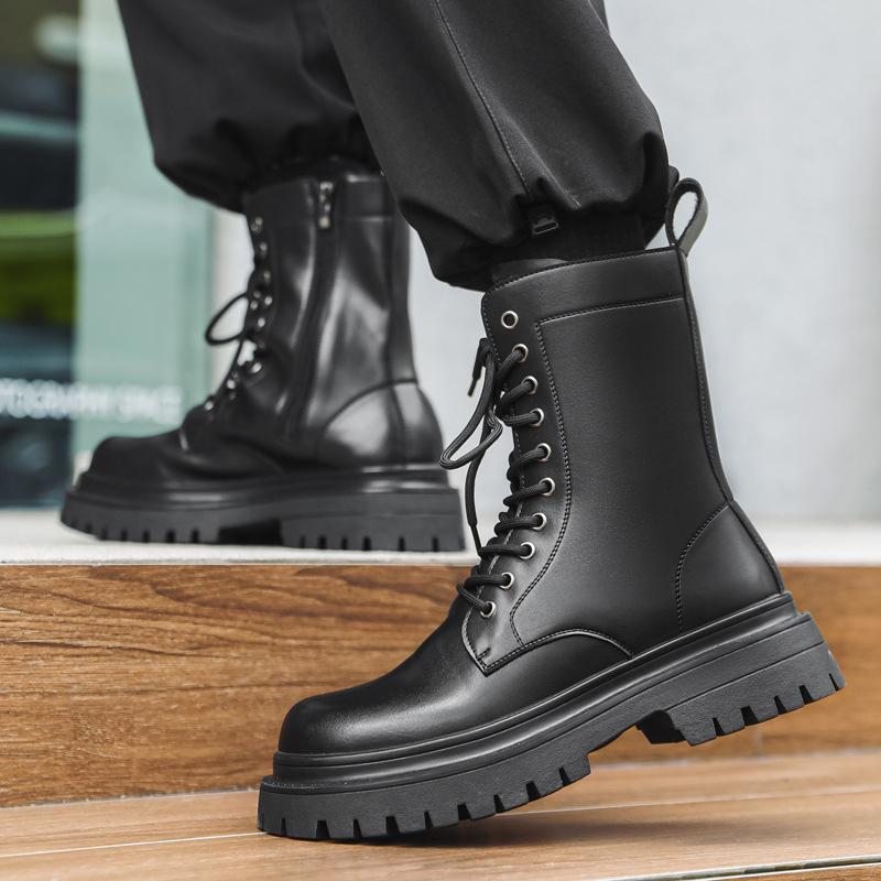 Men Fashion Party Nightclub High Boots Black Stylish Original Leather Shoes Cowboy Platform Boot Handsome Long Motorcycle Botas