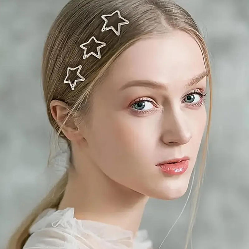 Y2K Star Hair Clips For Women Silver Colorful Barrettes Cute Metal Snap Clip Headdress Hair Accessories Trendy Simple Hairpin Fashion Jewelry Gift