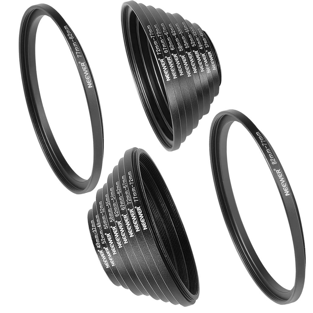 Neewer Metal Camera Lens Filter Adapter Ring 9 Rings 9 Rings Set for Olympus DSLR Cameras 18-Piece Kit, Step-Up + Step-Down (Black)