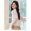 Women's Embroidered Cotton Blouse Casual Round Neck Puff Short Sleeve Button-Up Top