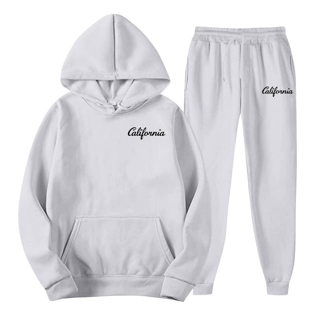 Heren Lente en Herfst Effen Kleur Pak met Capuchon Trui Pak Trend Casual Sport Twee Delig Pak