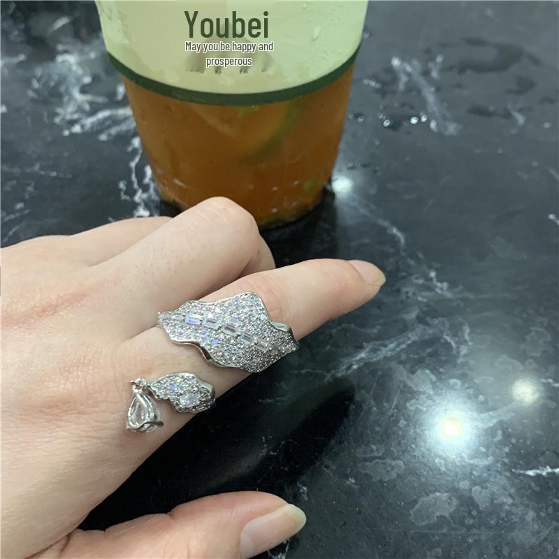 Falling Leaves Zircon Water Drop Leaf Ring: Women s Openable INS Stylish Design Open Adjustable