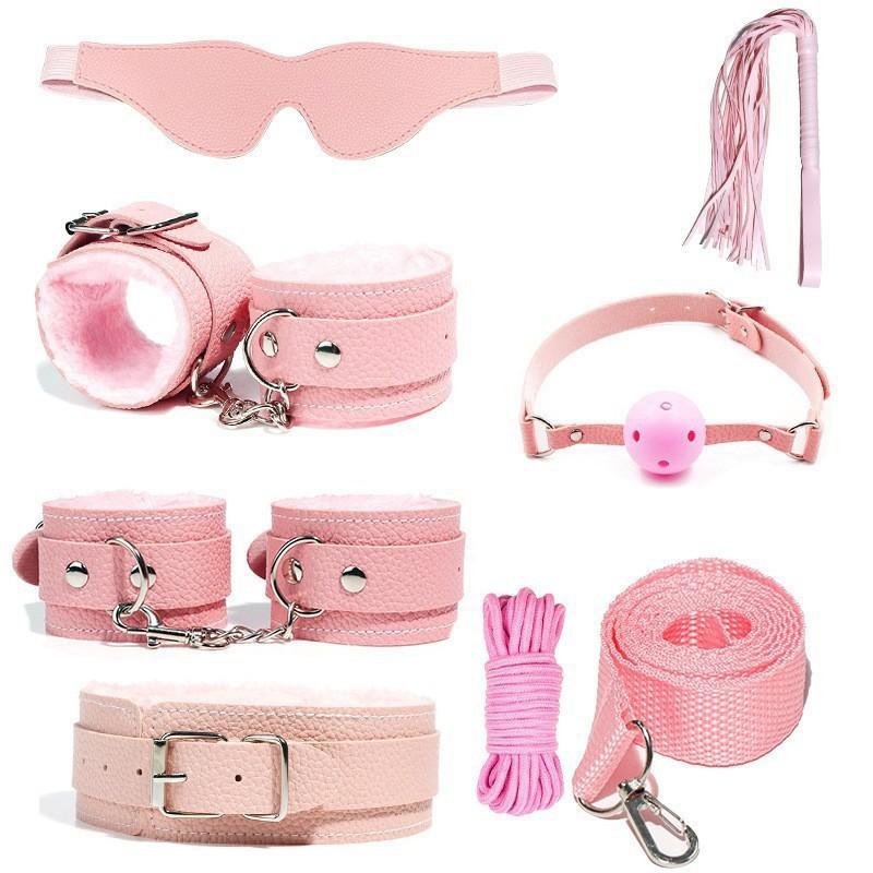 6/7/10-teiliges BDSM-Bondage-Set-Set, Kragen, Peitsche, Ballknebel, Manschetten, Seilfesseln