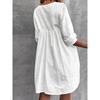 Vestido de fiesta holgado con escote en V y manga 3/4 con costuras de encaje para mujer