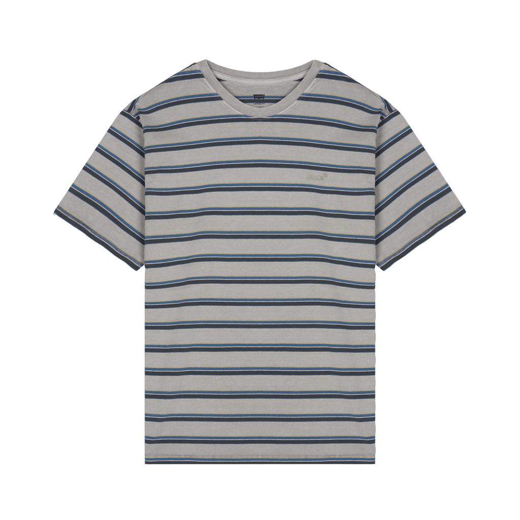 Levis American Vintage Short Sleeve Striped Logo Drop Shoulder Pullover T-Shirt Men T-Shirts Gray A0637-0199
