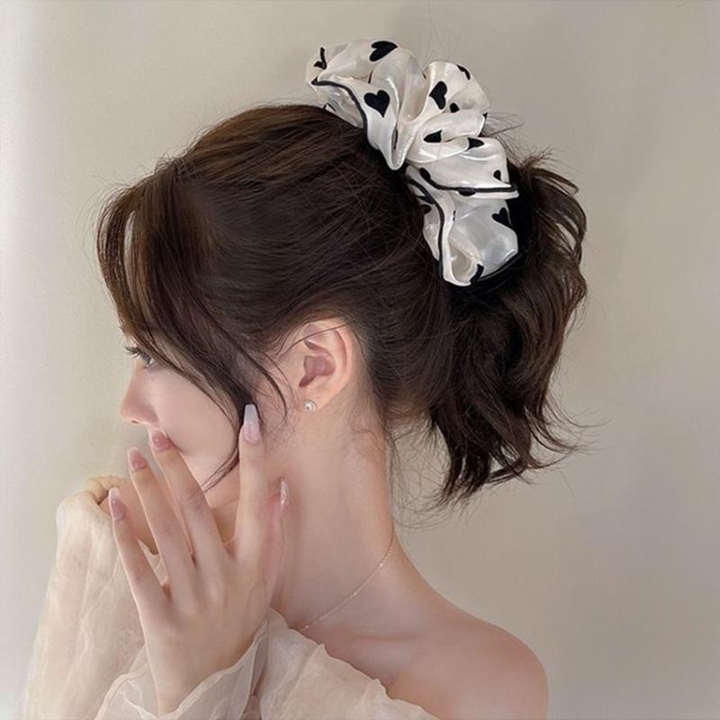 Soft Fabric Scrunchies Hair Tie For Women Girls Round Dot Floral Heart Design Elastic Hair Accessories No Metal Part