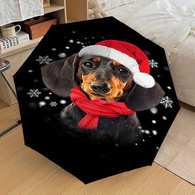 1PC Santa Hat, Snowflakes Pattern Small Travel Automatic Folding Umbrella, Compact Windproof Umbrella, Automatic Open/Close ,Gift-091560