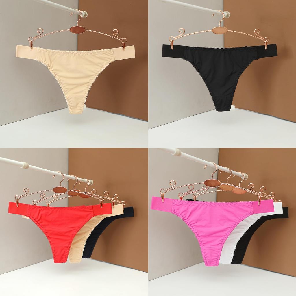 Kurop Set Solid Color Seamless Sexy 6-Piece Thongs, Women's Panties, Underwear,