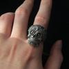 Retro Floral Kreuz Totenkopfring für Herren Steampunk Gothic Verstellbarer Offener Ring Biker Zirkon Streetwear Accessoires Unisex Geschenk